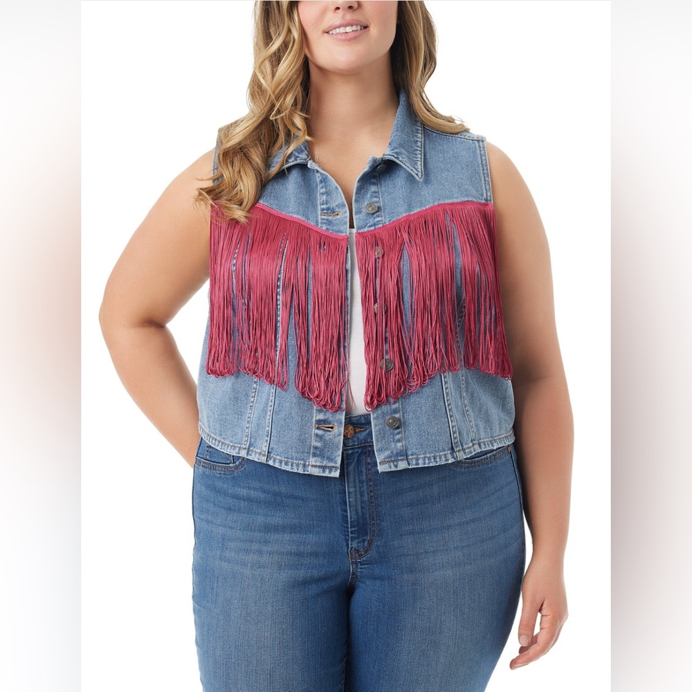 Jessica Simpson Denim Vest with Pink Fringe